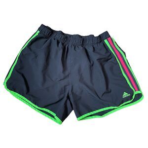 Adidas Shorts Women Sz L Black Bright Accents Climalite Athletic Stretch w Liner